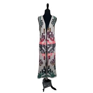 Cecilia Prado boho print sleeveless knit duster kimono vest size M